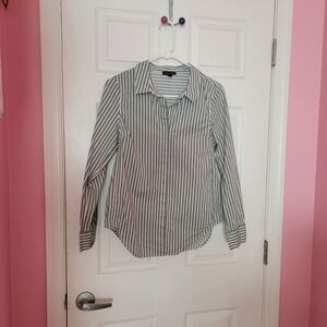 Universal Standard Sage and White Striped Button Down Shirt
